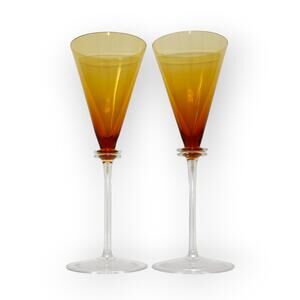 2 UnionStreetGlass Amber Wine Stem Goblet USA Signed HandBlown